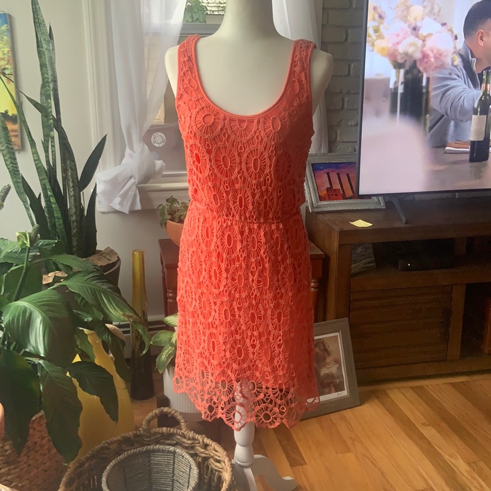 Peach/ salmon colored lace dress